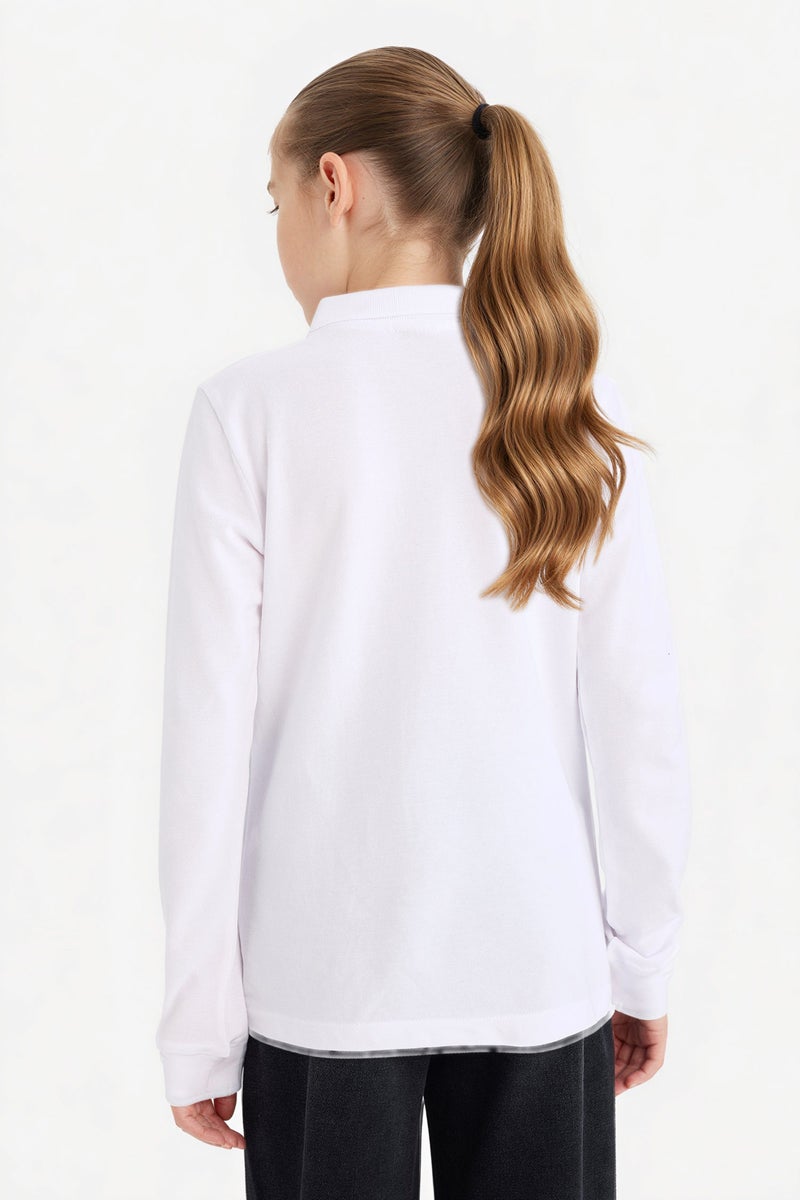 ديفاكتو تيشيرت بولو بناتي بيزك بيكيه كم طويل قصة عادية - Image 5